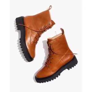 Madewell Rayna Lace-up leather boots english saddle brown 9 NWT